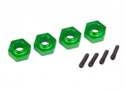 Traxxas Wheel hubs 12mm hex 6061-T6 aluminum (green-anodized) (4)/ screw pin (4)