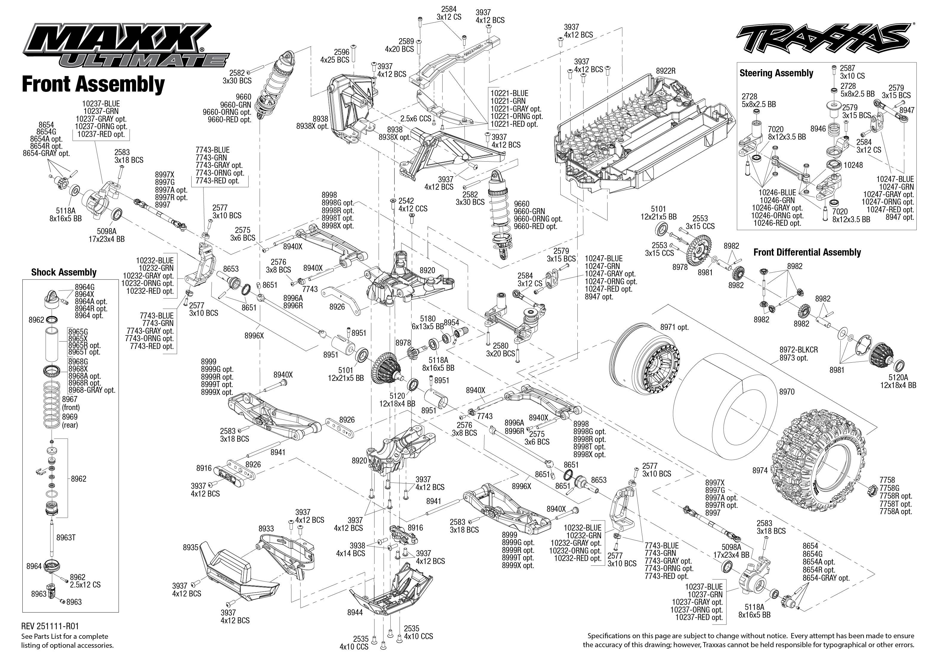 Traxxas Maxx Ultimate (89087-4) Front Assembly Exploded View