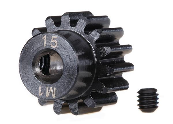 Traxxas Gear, 15-T pinion (machined) (1.0 metric pitch) (fits 5mm shaft)/ set screw (for use only with steel spur gears)