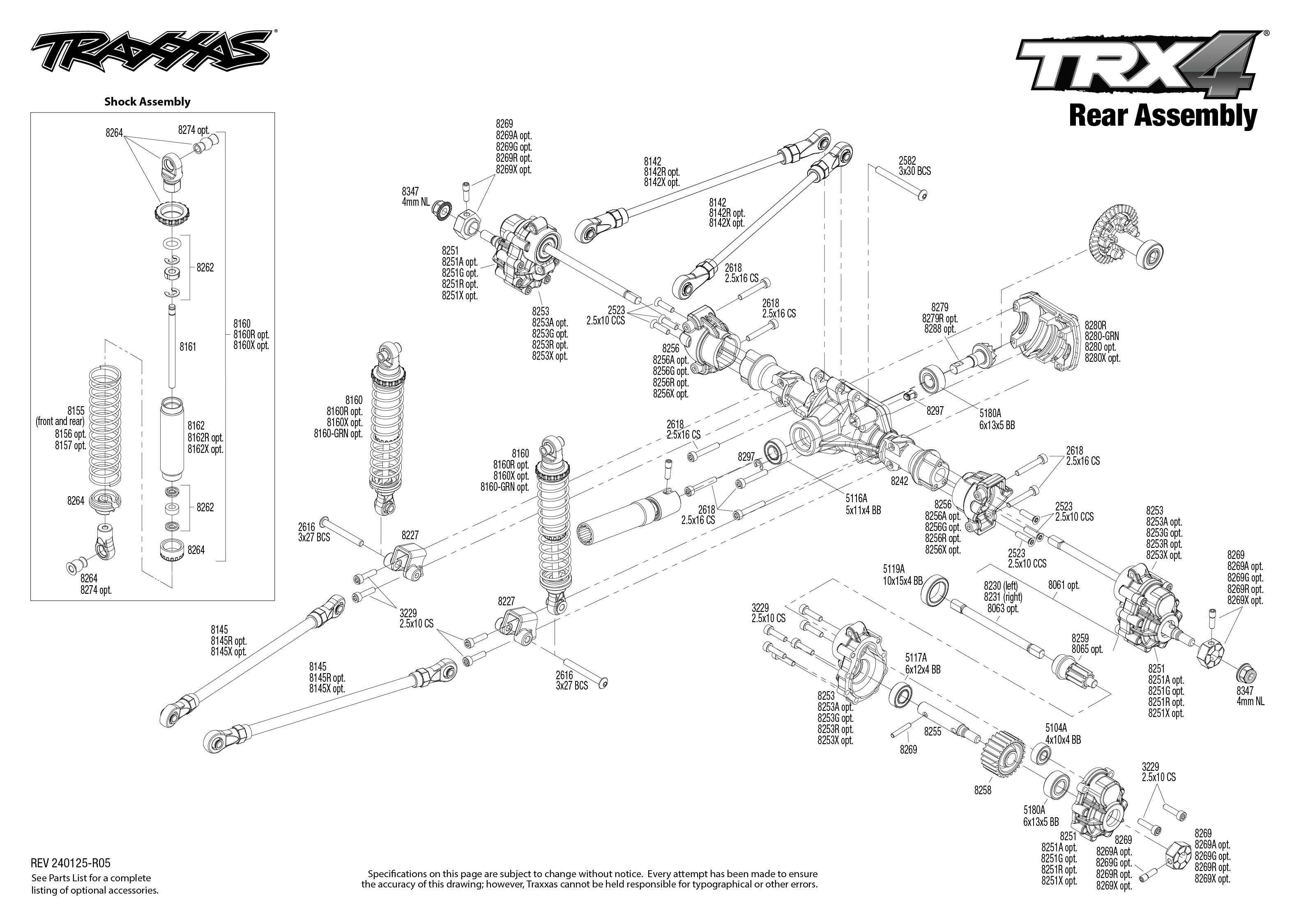 Traxxas TRX-4 Sport High Trail Edition (82044-4) Rear Assembly Exploded View