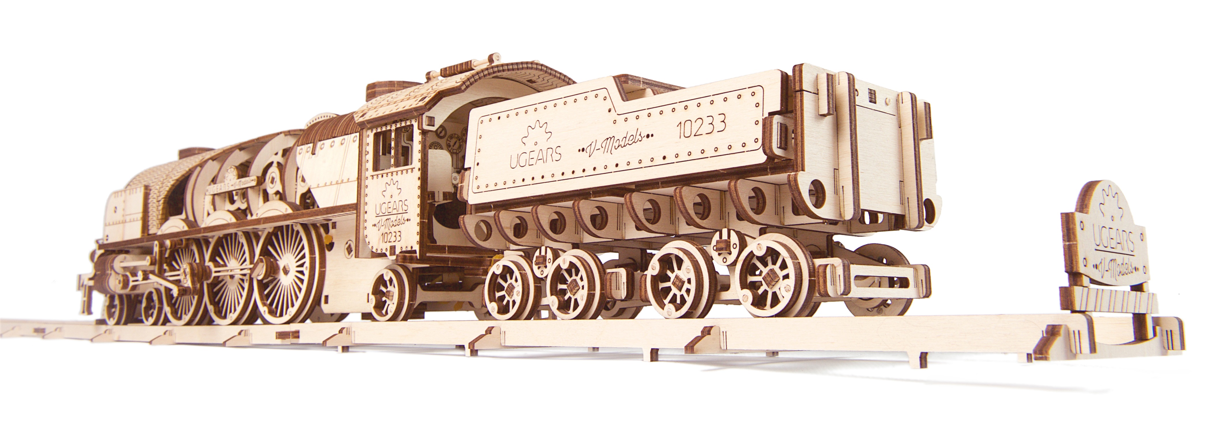 U-Gears VM-Express Steam Train wit Tender mechanisch houten bouwpakket