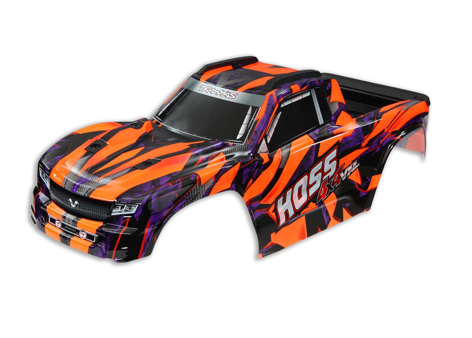 Traxxas Body Hoss 4X4 VXL orange/ window grille lights decal sheet (assembled with front & rear body mounts and rear body support for clipless mounting)