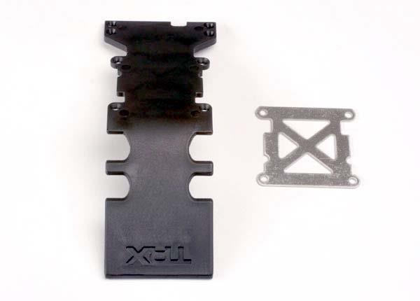 Traxxas Skidplate rear plastic (black)/ stainless steel plate