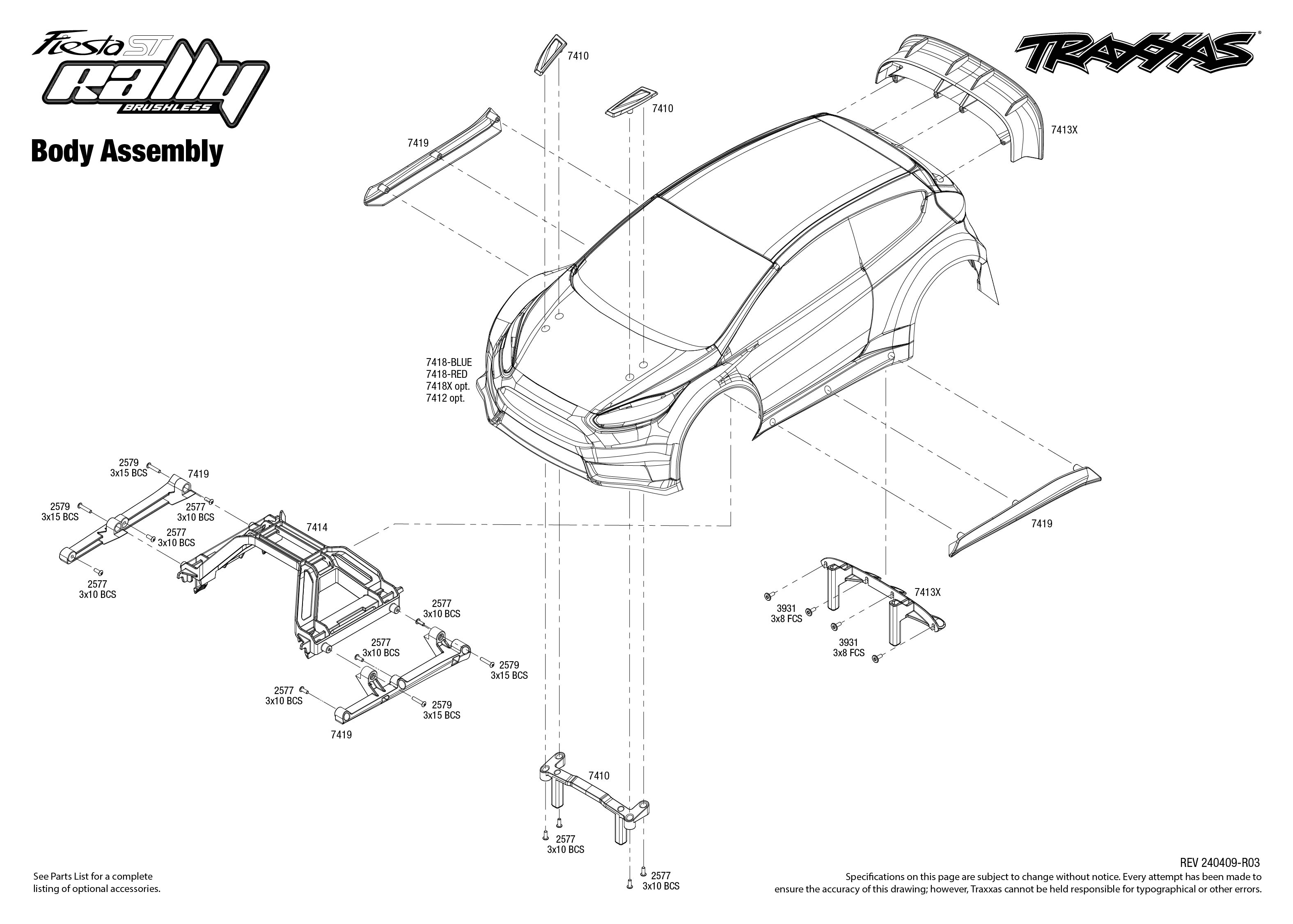 Traxxas Ford Fiesta ST Rally Brushless (74154-4) Body Assembly Exploded View