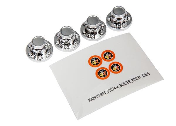 Traxxas Center caps, wheel (chrome) (4)/ decal sheet (requires #8255A extended thread stub axle)