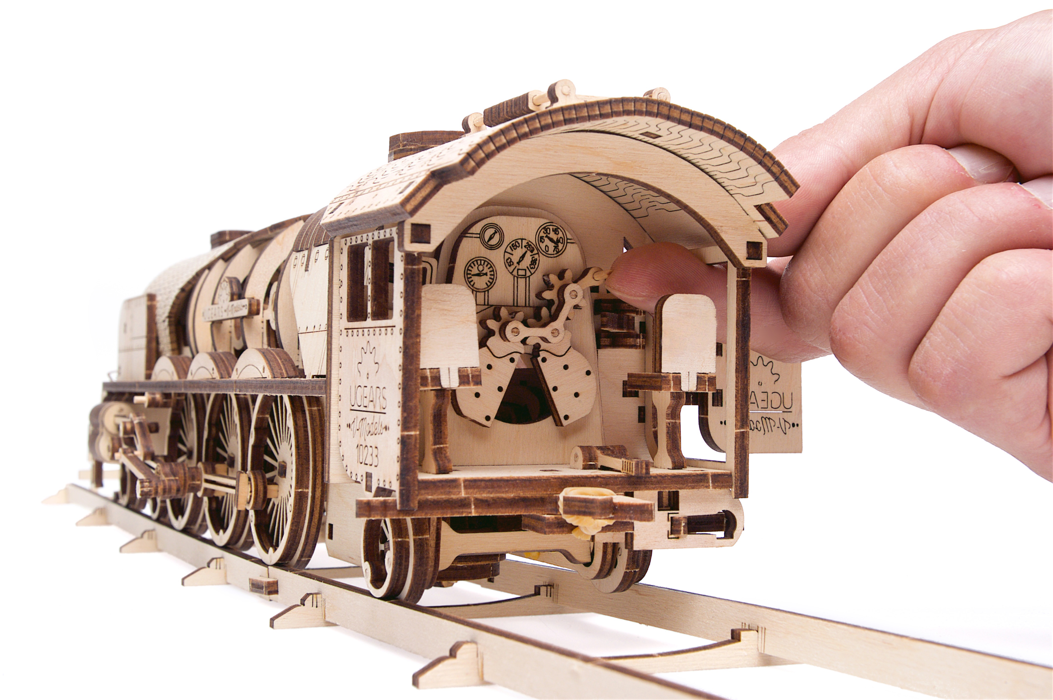 U-Gears VM-Express Steam Train wit Tender mechanisch houten bouwpakket
