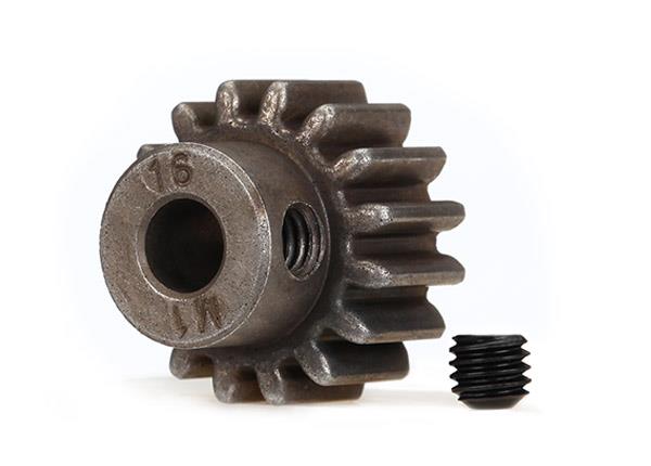 Traxxas Gear, 16T pinion (1.0 metric pitch) (fits 5mm shaft)/ set screw (for use only with steel spur gears)