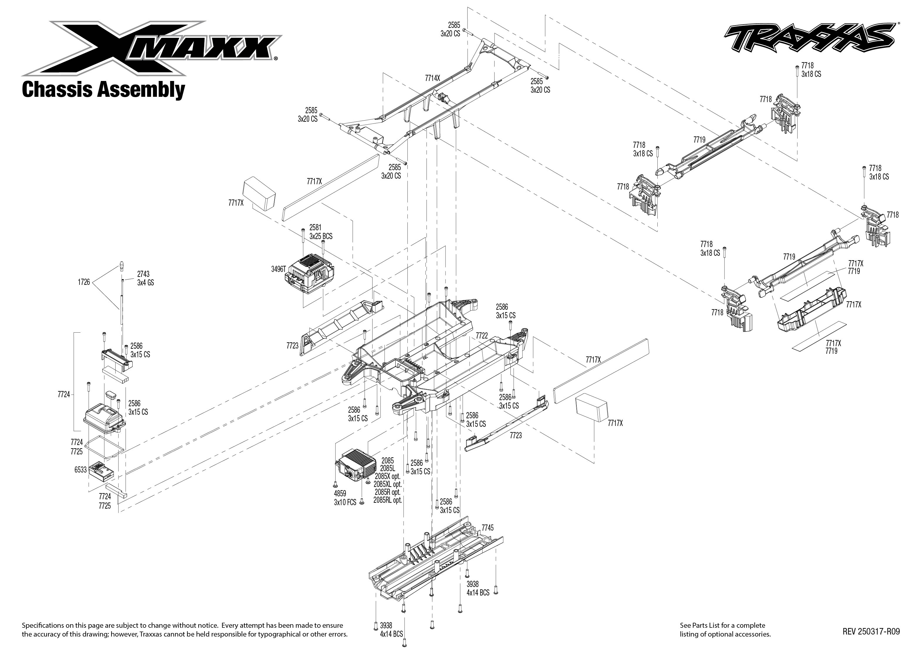 Traxxas X-Maxx 8s (77096-4) Chassis Assembly Exploded View