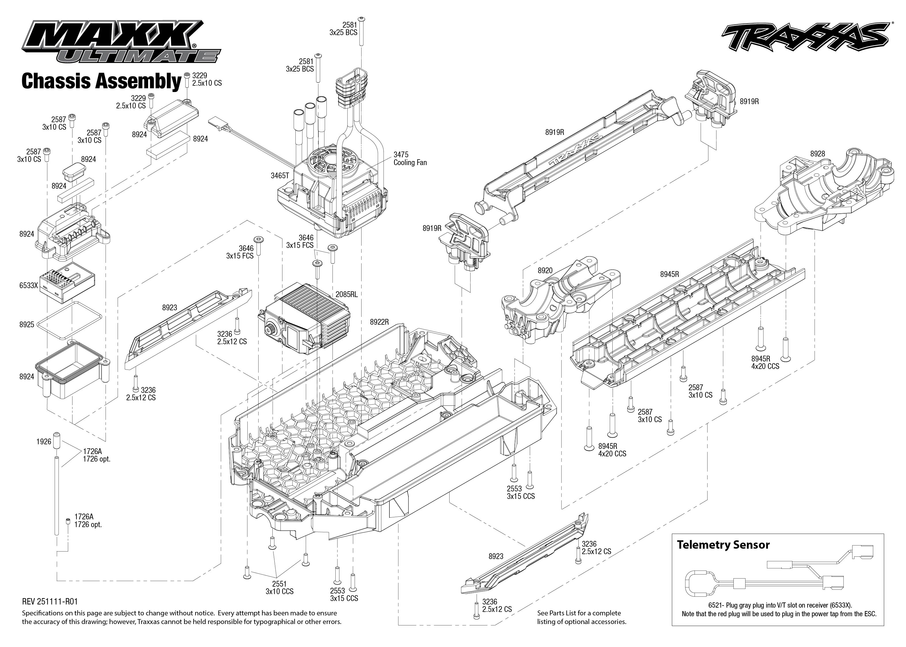 Traxxas Maxx Ultimate (89087-4) Chassis Assembly Exploded View
