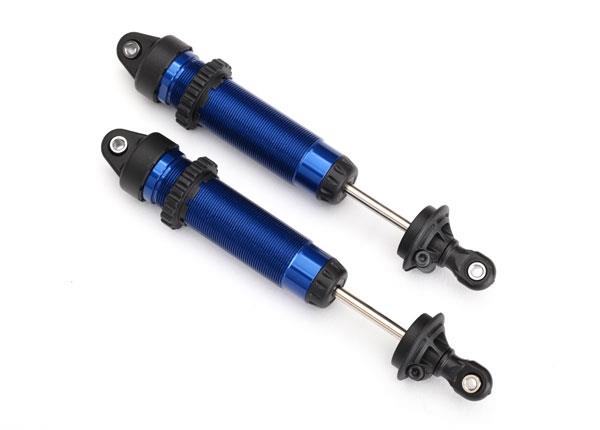 Traxxas Shocks, GTR, 139mm, aluminum (blue-anodized) (fully assembled w/o springs) (rear, threaded) (2)
