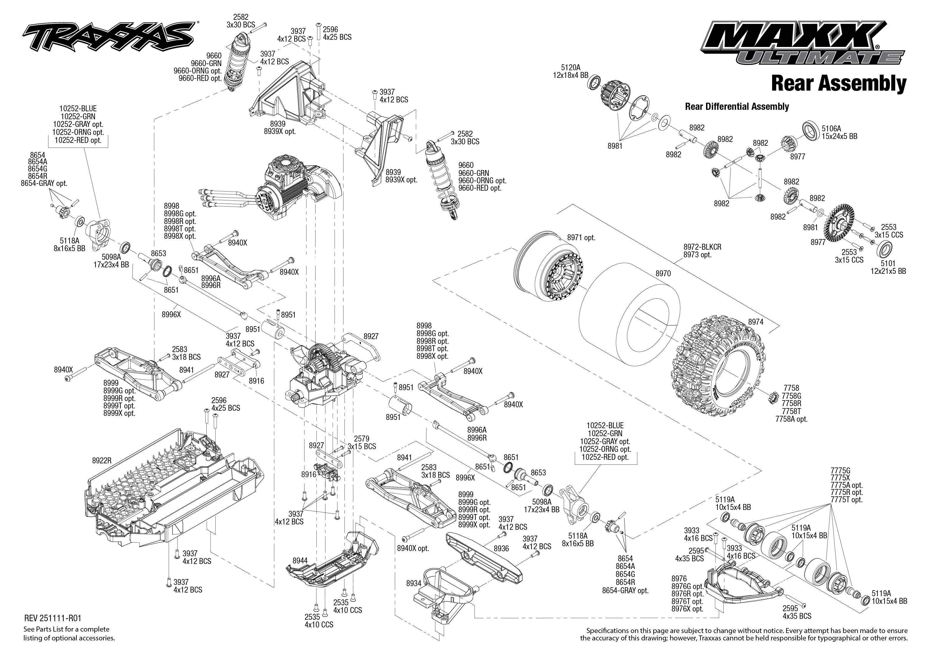 Traxxas Maxx Ultimate (89087-4) Rear Assembly Exploded View