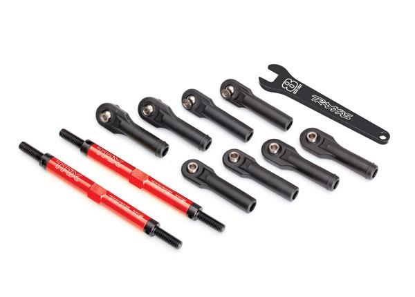 Traxxas Toe links, E-Revo VXL (TUBES red-anodized, 7075-T6 aluminum, stronger than titanium) (144mm) (2)/ rod ends, assembled with steel hollow balls (8)/ aluminum wrench, 8mm (1)