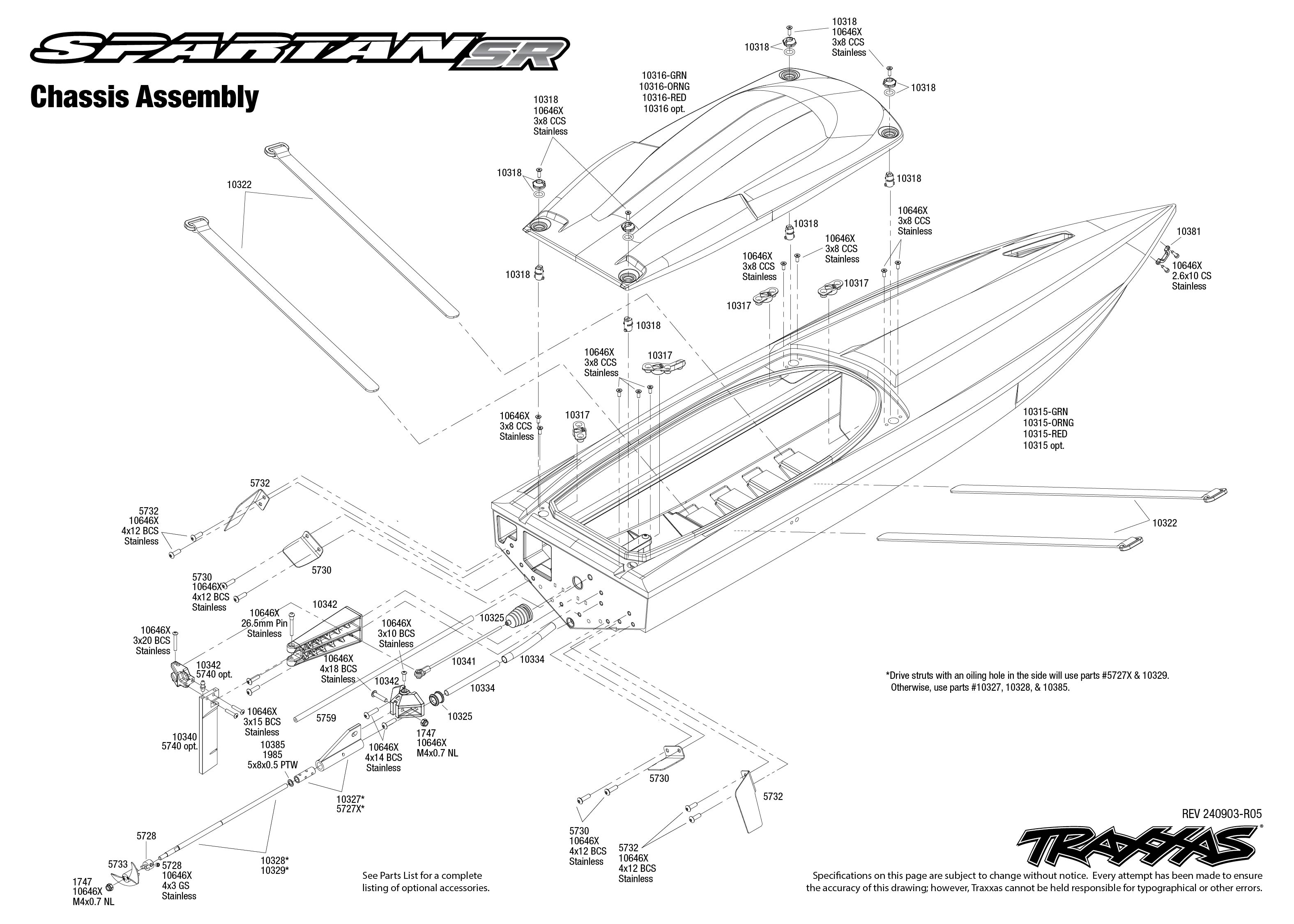 Traxxas Spartan SR (103076-4) Chassis Assembly Exploded View