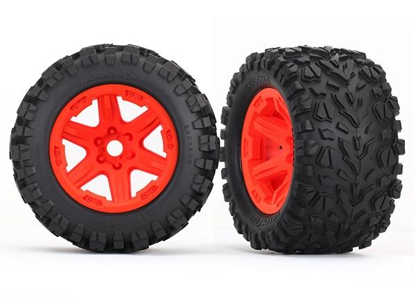 Traxxas Tires & wheels, assembled, glued (orange wheels, Talon EXT tires, foam inserts) (2) (17mm splined) (TSM® rated)